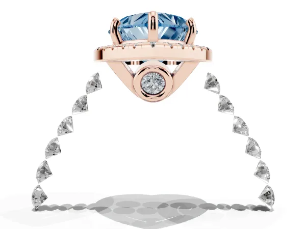 Fancy Blue Heart Cut Halo Pavé Diamond Engagement Ring with Four-Prong Setting Rose gold