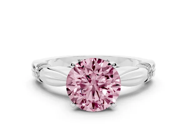 Fancy Pink Round Cut Solitaire Diamond Twisted Band with Four-Prong Setting White gold