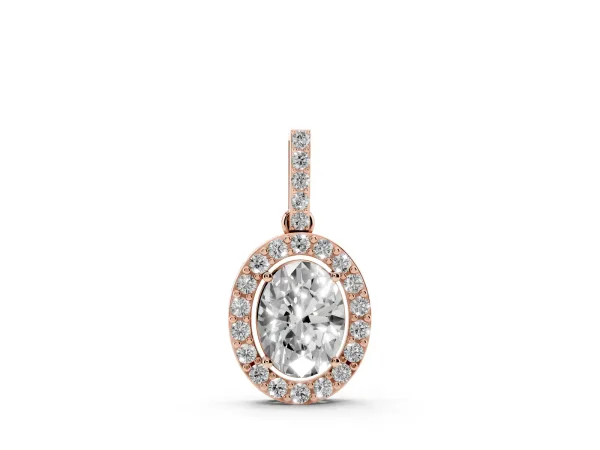 Halo Oval Diamond Pendant with Prong Setting Rose gold