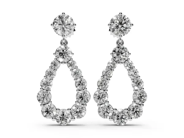 Round Cut Diamond Graduated Shared Prong Drop Earrings Platinum