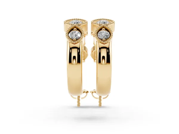 Milgrain Cushion and Marquise Diamond Hoop Earrings Yellow gold