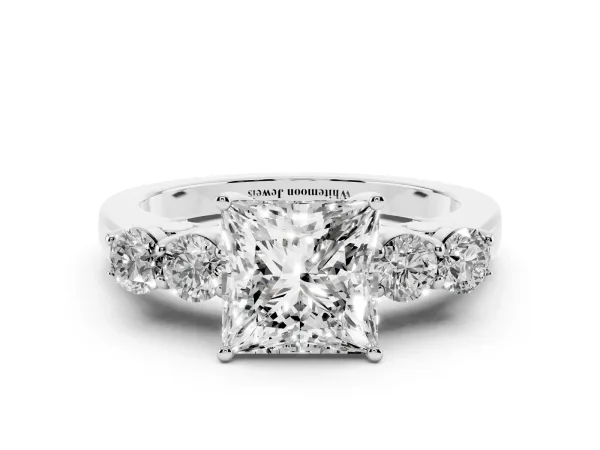 Princess Cut Cut Diamond Five-Stone Prong Set White Gold Ring Platinum