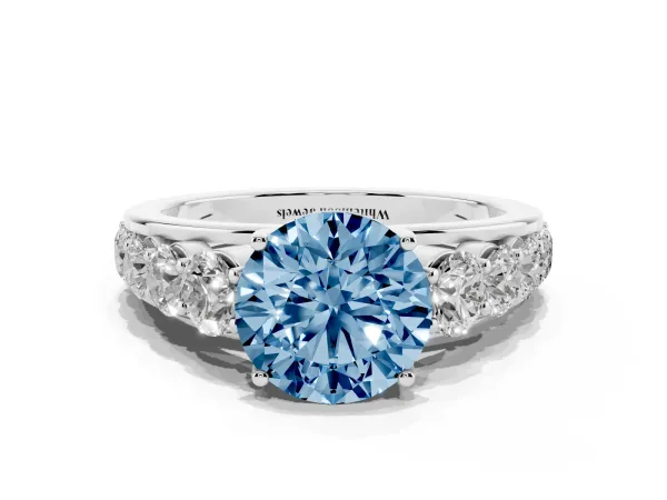 Fancy Blue Round Cut Brilliant Diamond Pavé Band with Six-Prong Setting Platinum