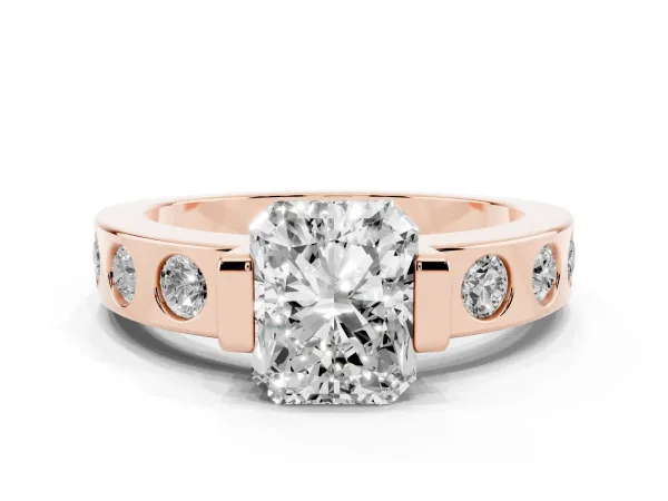 Radiant Cut Brilliant Channel-Set Diamond Ring with Bezel Prong Setting Rose gold