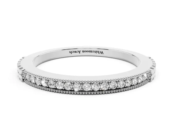 Round Cut Diamond Pavé Set Milgrain Edge Eternity Band White gold