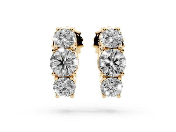 Round Diamond Prong Set Three-Stone White Gold Earrings Yellow gold