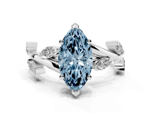 Fancy Blue Marquise Cut Solitaire Twisted Band Marquise Accent Prong Setting Ring White gold