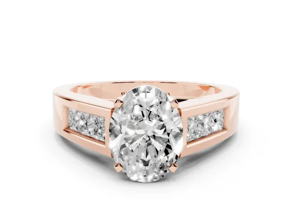 Oval Cut Cut Channel Set Solitaire Ring with Four-Prong Setting Rose gold