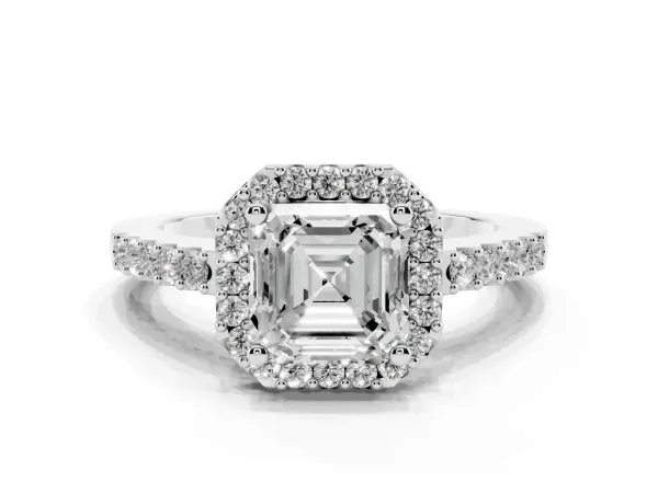 Asscher Cut Halo Diamond Pavé Solitaire Ring White gold