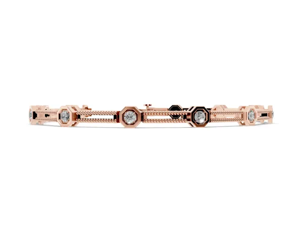 Hexagonal Diamond Tennis Bracelet with Bezel Setting and Rope Band Rose gold