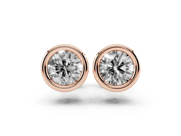 Bezel Set Round Diamond Stud Earrings Rose gold