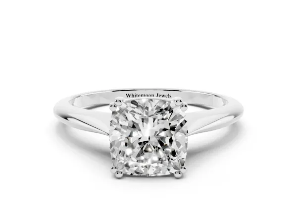 Cushion Cut Solitaire Diamond Ring with Six-Prong Setting and Classic Band Platinum