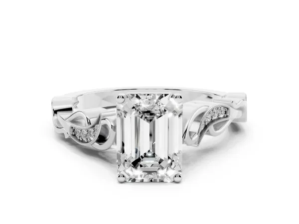 Emerald Cut Solitaire Vine Band with Milgrain Prong Setting Platinum