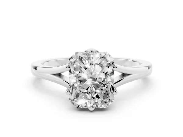 Radiant Cut Solitaire Diamond Ring with Six-Prong Setting and Tapered Band White gold