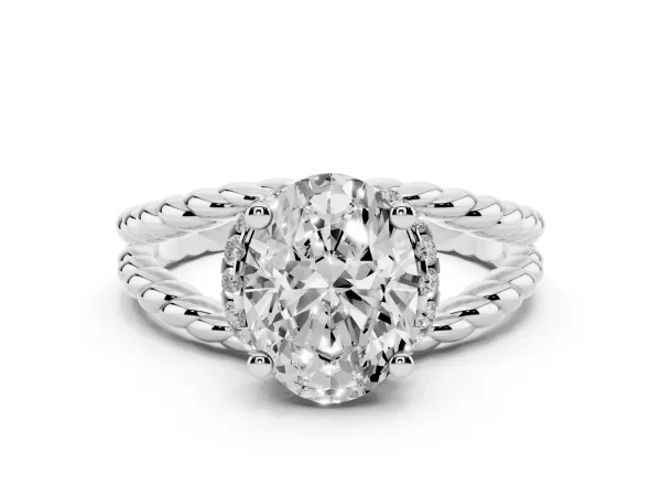 Oval Cut Halo Twisted Band Four-Prong Ring White gold