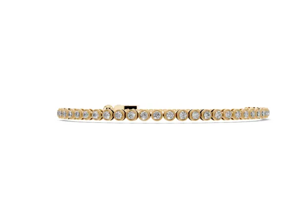 Round Bezel-Set Diamond Tennis Bracelet with Adjustable Box Chain Yellow gold
