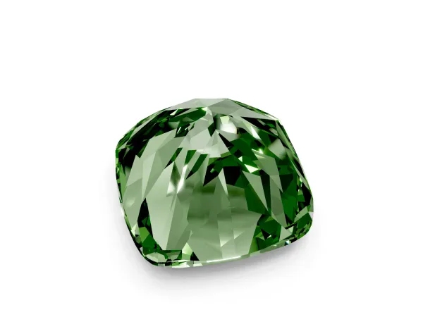 Fancy Green Cushion Cut Halo Milgrain Solitaire with Bezel Set Side Stones and Pave Band White gold