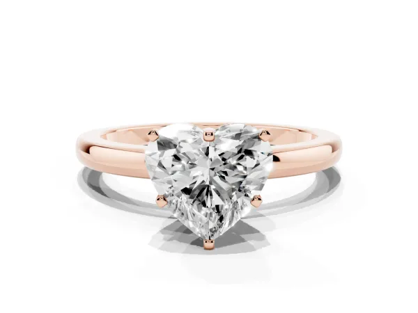 Heart Cut Solitaire Diamond Ring with Six-Prong Setting on a Classic Band Rose gold
