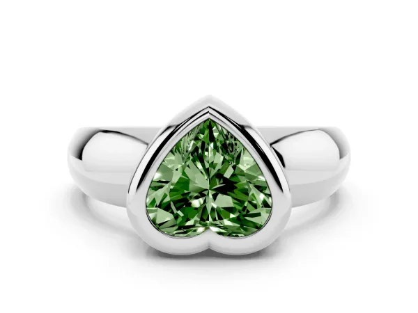 Fancy Green Bezel Set Heart Cut Solitaire Ring with Wide Band Platinum