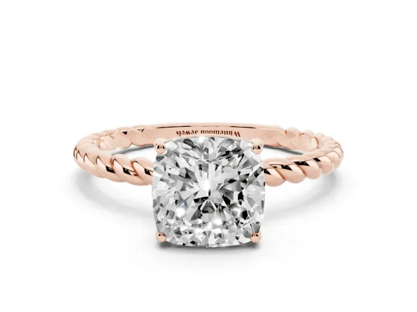 Cushion Cut Solitaire Twist Band Ring with Four-Prong Setting Rose gold