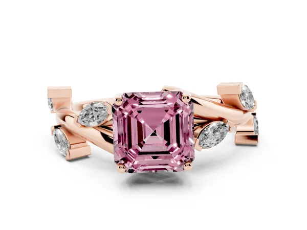 Fancy Pink Asscher Cut Solitaire Twisted Band Marquise Accent Prong Setting Ring Rose gold