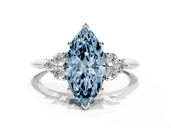Fancy Blue Marquise Cut Cut Diamond Cluster Ring with Solitaire Band and Four-Prong Setting Platinum