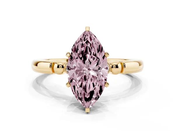 Fancy Pink Marquise Cut Solitaire Beaded Band with Four-Prong Setting Yellow gold