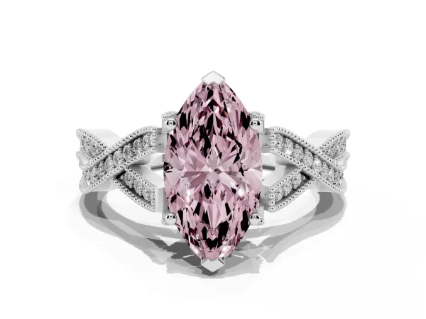 Fancy Pink Marquise Cut Cut Diamond Twisted Band with Milgrain Pave Setting and Four-Prong Setting Platinum