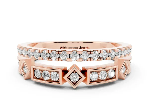 Pavé Round Diamond Channel Set Dual Band with Prong Setting Rose gold