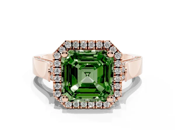 Fancy Green Asscher Cut Halo Pave Split Shank Prong Setting Ring Rose gold
