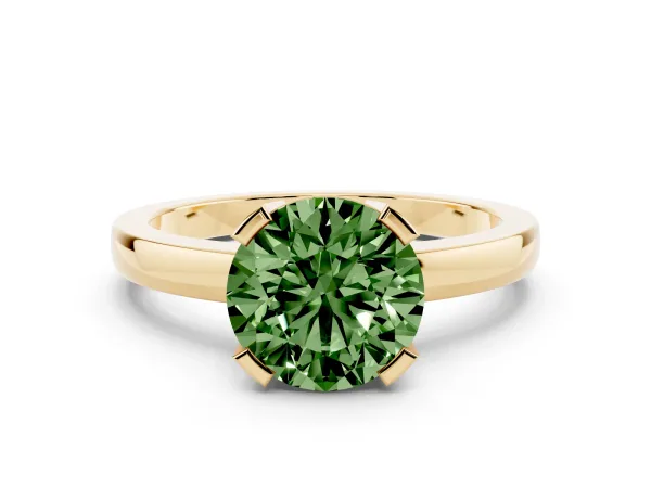 Fancy Green Round Cut Cut Solitaire Ring with Four-Prong Setting and Classic Band Yellow gold