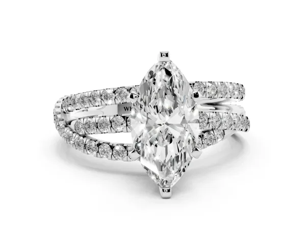 Marquise Cut Solitaire Twist Band with Pavé Setting and Four-Prong Setting White gold