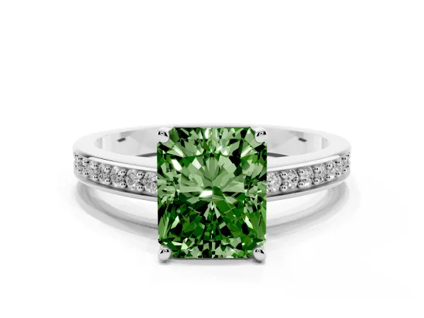 Fancy Green Radiant Cut Solitaire Pavé Band Prong Setting Ring White gold