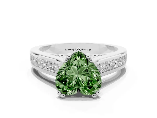 Fancy Green Heart Cut Cut Channel Set Solitaire Engagement Ring with Prong Setting Platinum