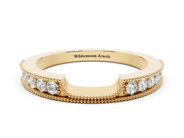 Round Cut Pavé Diamond Contour Band with Milgrain Detailing Yellow gold