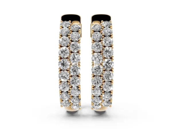 Pave Round Diamond Hoop Earrings with Channel Band and Shared Prong Setting Yellow gold