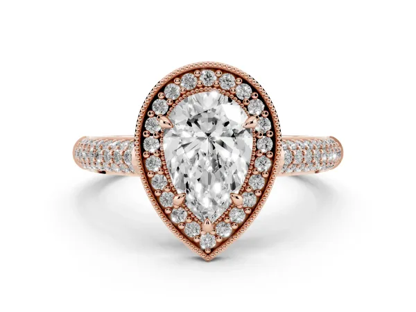 Pear Cut Cut Halo Diamond Pave Band with Four-Prong Setting Rose gold