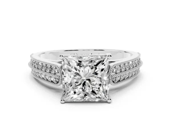 Princess Cut Cut Pave Split Shank Engagement Ring with Four-Prong Setting Platinum