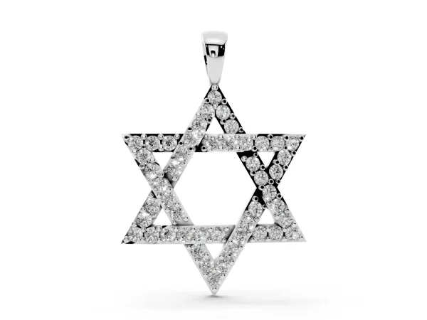 Pavé Round Diamond Star Pendant with Four-Prong Setting White gold