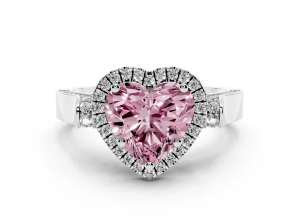 Fancy Pink Heart Cut Halo Pave Split Shank Prong Setting Ring White gold