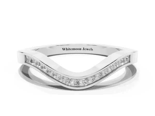 Round Cut Channel Set Wave Band with Pavé Setting White gold