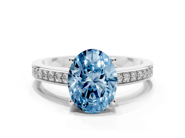 Fancy Blue Oval Cut Solitaire Pavé Band Prong Setting Ring White gold