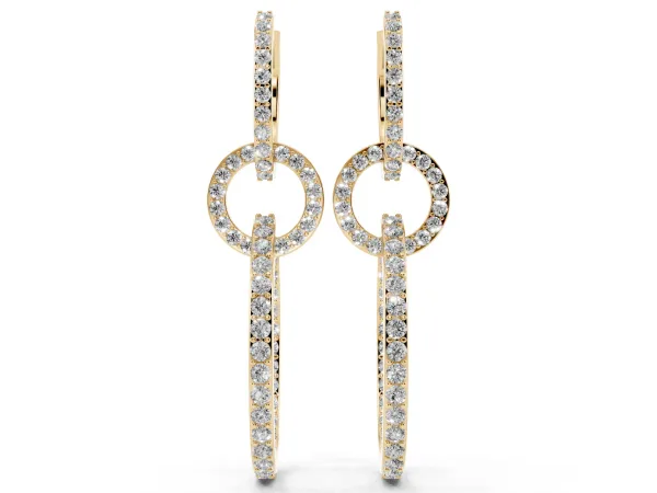 Round Cut Diamond Twisted Link Drop Earrings Yellow gold