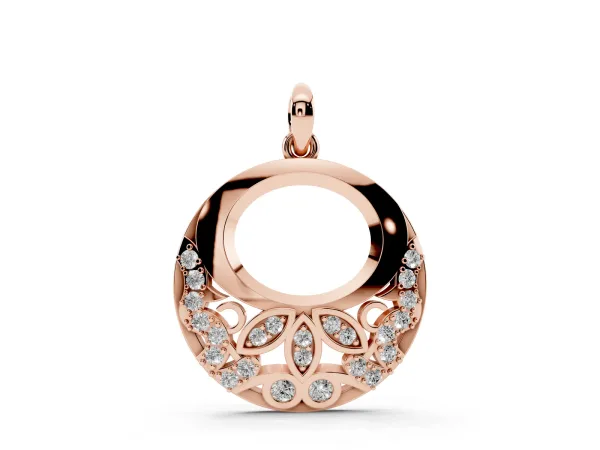 Round Diamond Pavé Leaf Filigree Pendant Rose gold