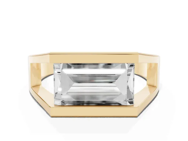 Baguette Diamond Geometric Solitaire Ring Yellow gold
