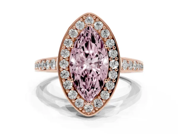 Fancy Pink Marquise Cut Halo Pavé Diamond Engagement Ring with Bezel Setting Rose gold