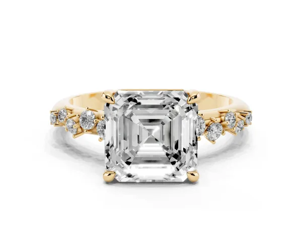 Asscher Cut Cut Diamond Vine Band with Four-Prong Setting Yellow gold