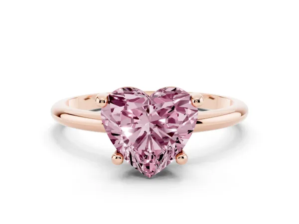 Fancy Pink Heart Cut Solitaire Diamond Ring with 4-Prong Setting on a Classic Band Rose gold
