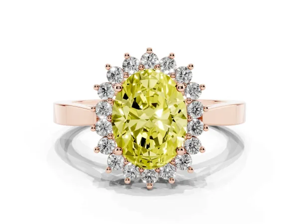 Fancy Yellow Oval Cut Cut Diamond Halo Ring with Round Brilliant Halo and Solitaire Band Rose gold