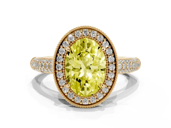 Fancy Yellow Oval Cut Cut Halo Diamond Pave Band with Four-Prong Setting Yellow gold